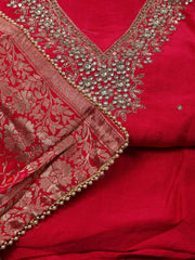 Neck Embroidered Handloom Unstitched Suit Piece With Dupatta