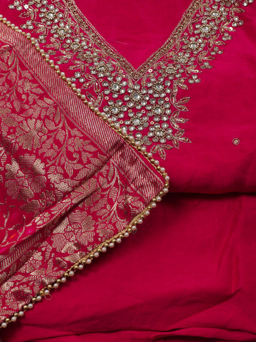 Neck Embroidered Handloom Unstitched Suit Piece With Dupatta