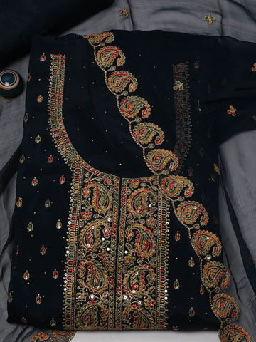 Ghera Embroidery Chinon Unstitched Suit Piece With Dupatta
