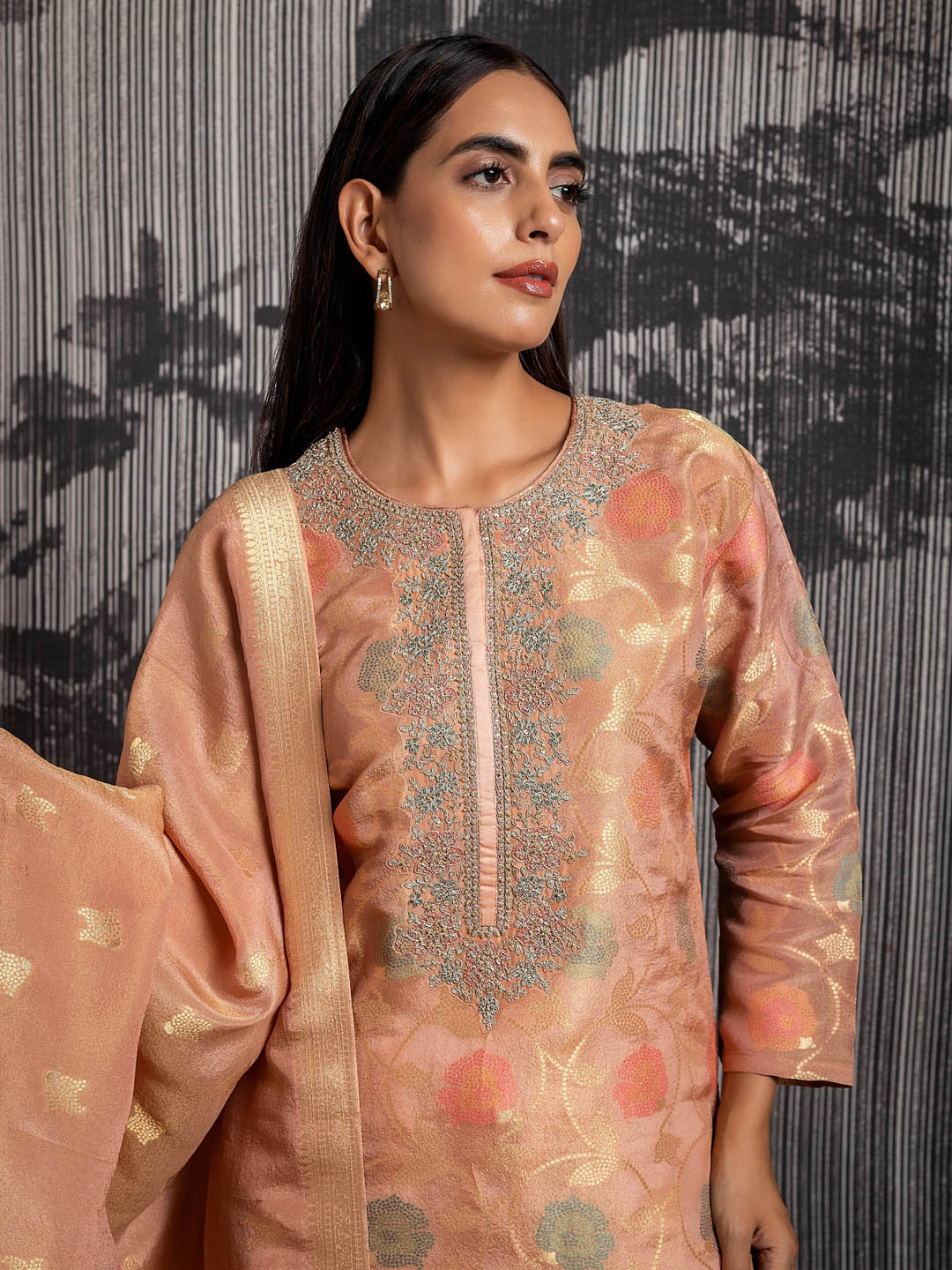 Thread Embroidered Handloom Unstitched Suit Piece With Dupatta