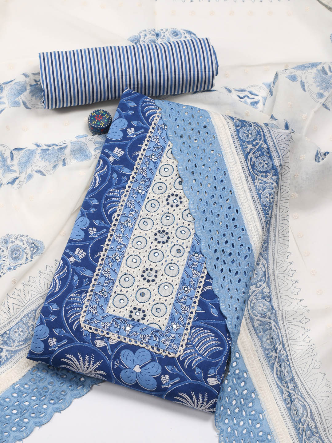 Neck Patti Printed Cotton Unstitched Suit Piece With Dupatta