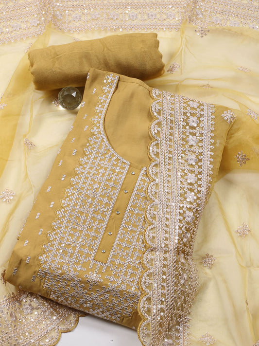 Sequin Embroidered Chanderi Unstitched Suit Piece With Dupatta