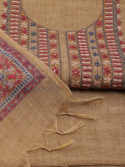Neck Embroidered Chanderi Unstitched Suit Piece With Dupatta