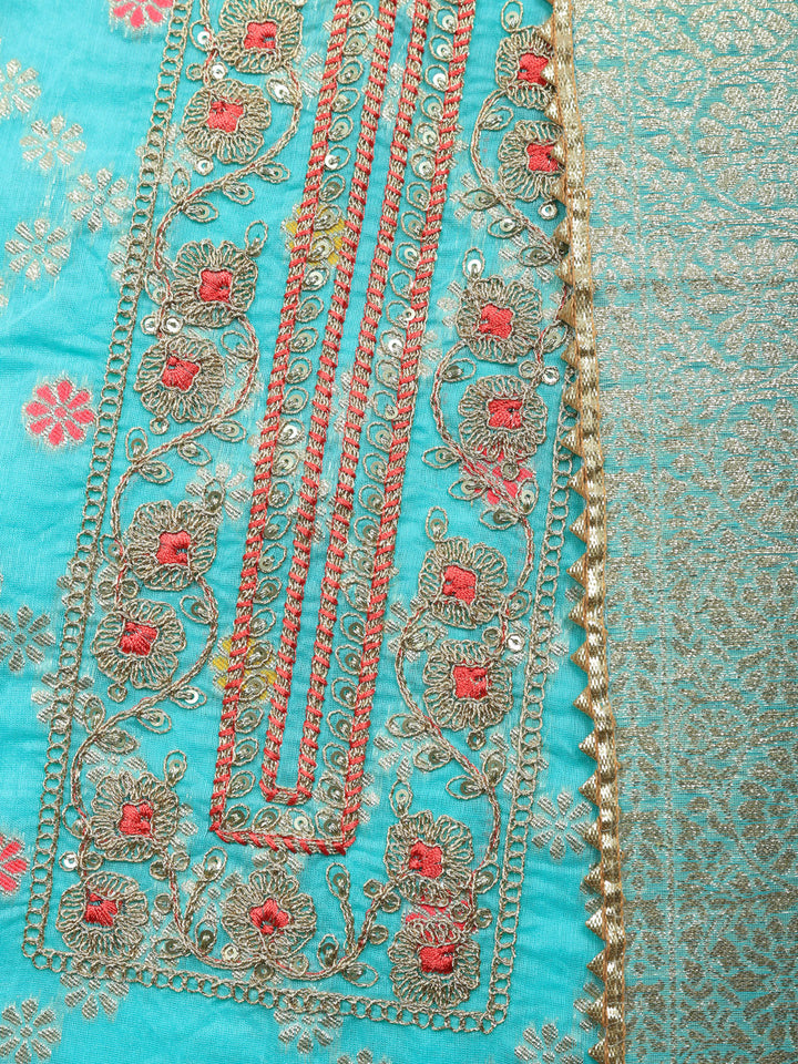 Embroidered Cotton Unstitched Suit With Pant &amp; Dupatta