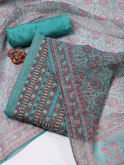 Neck Embroidered Chanderi Unstitched Suit Piece With Dupatta