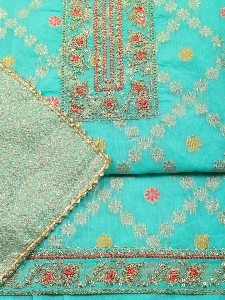 Embroidered Cotton Unstitched Suit With Pant &amp; Dupatta