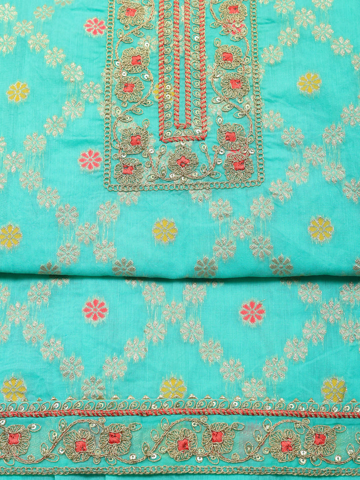 Embroidered Cotton Unstitched Suit With Pant &amp; Dupatta