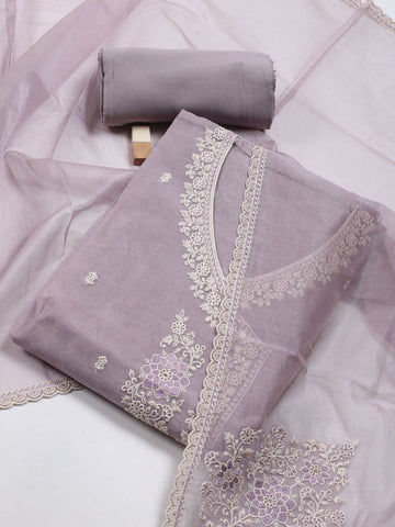 Neck Embroidered Cotton Unstitched Suit Piece With Dupatta