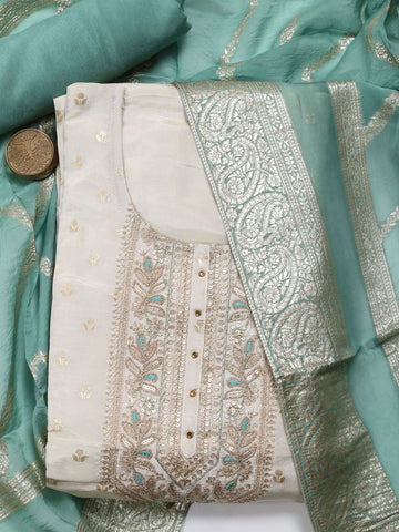 Neck Patti Chanderi Unstitched Suit Piece With Dupatta