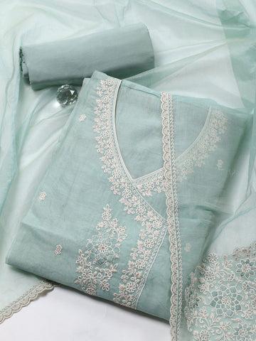 Neck Embroidered Cotton Unstitched Suit Piece With Dupatta