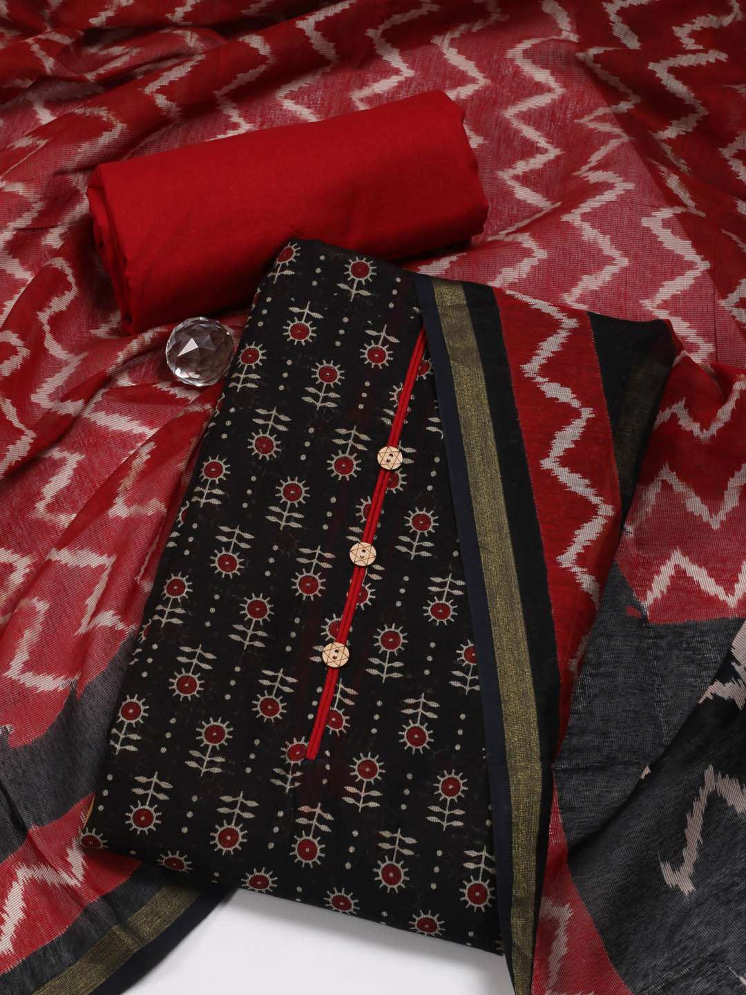Printed Cotton Unstitched Suit Piece With Dupatta