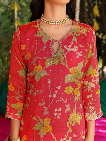 Floral Crepe Stitched Suit with Dupatta