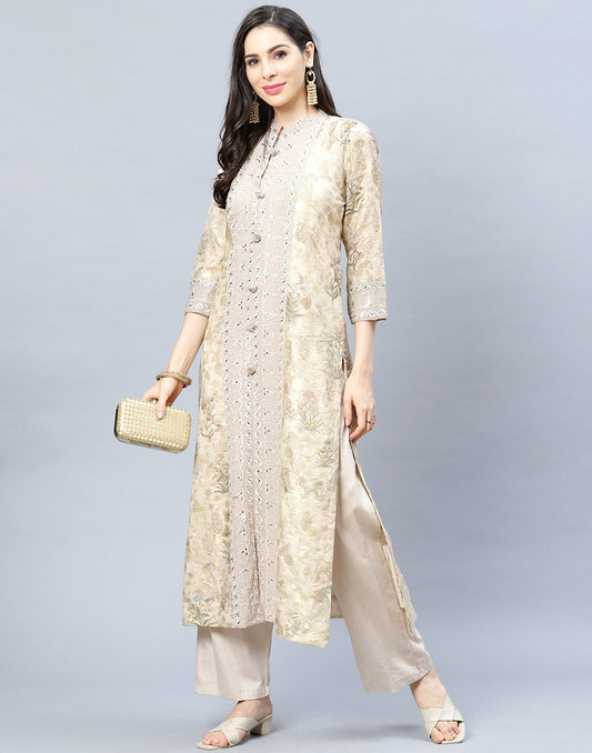 Embroidered Chanderi Kurta Pant Set
