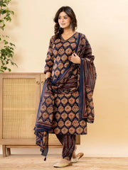 Printed Cotton Suit Set With Dupatta