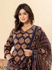 Printed Cotton Suit Set With Dupatta