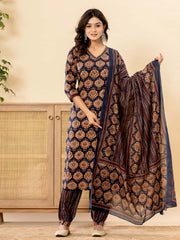 Printed Cotton Suit Set With Dupatta