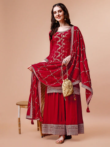 Woven Crepe Unstitched Suit Piece With Dupatta