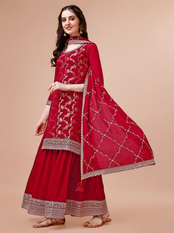 Woven Crepe Unstitched Suit Piece With Dupatta