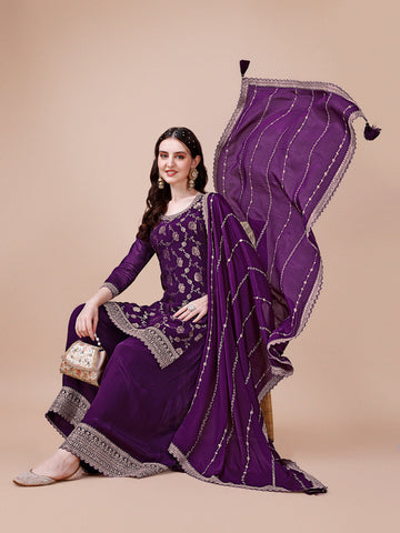 Woven Crepe Unstitched Suit Piece With Dupatta