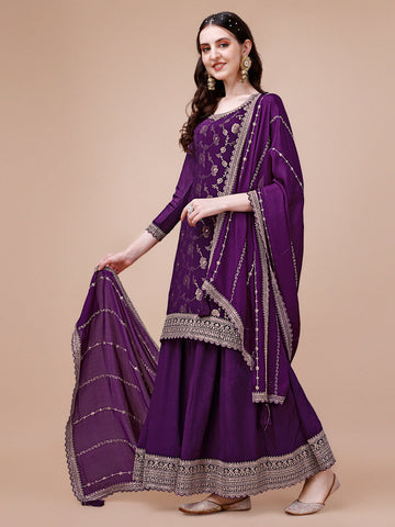 Woven Crepe Unstitched Suit Piece With Dupatta