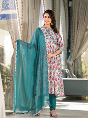 Printed Chanderi Suit Set With Dupatta