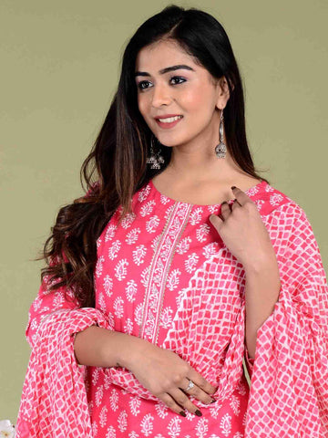 Paisley Printed Cotton Kurta Set with Dupatta