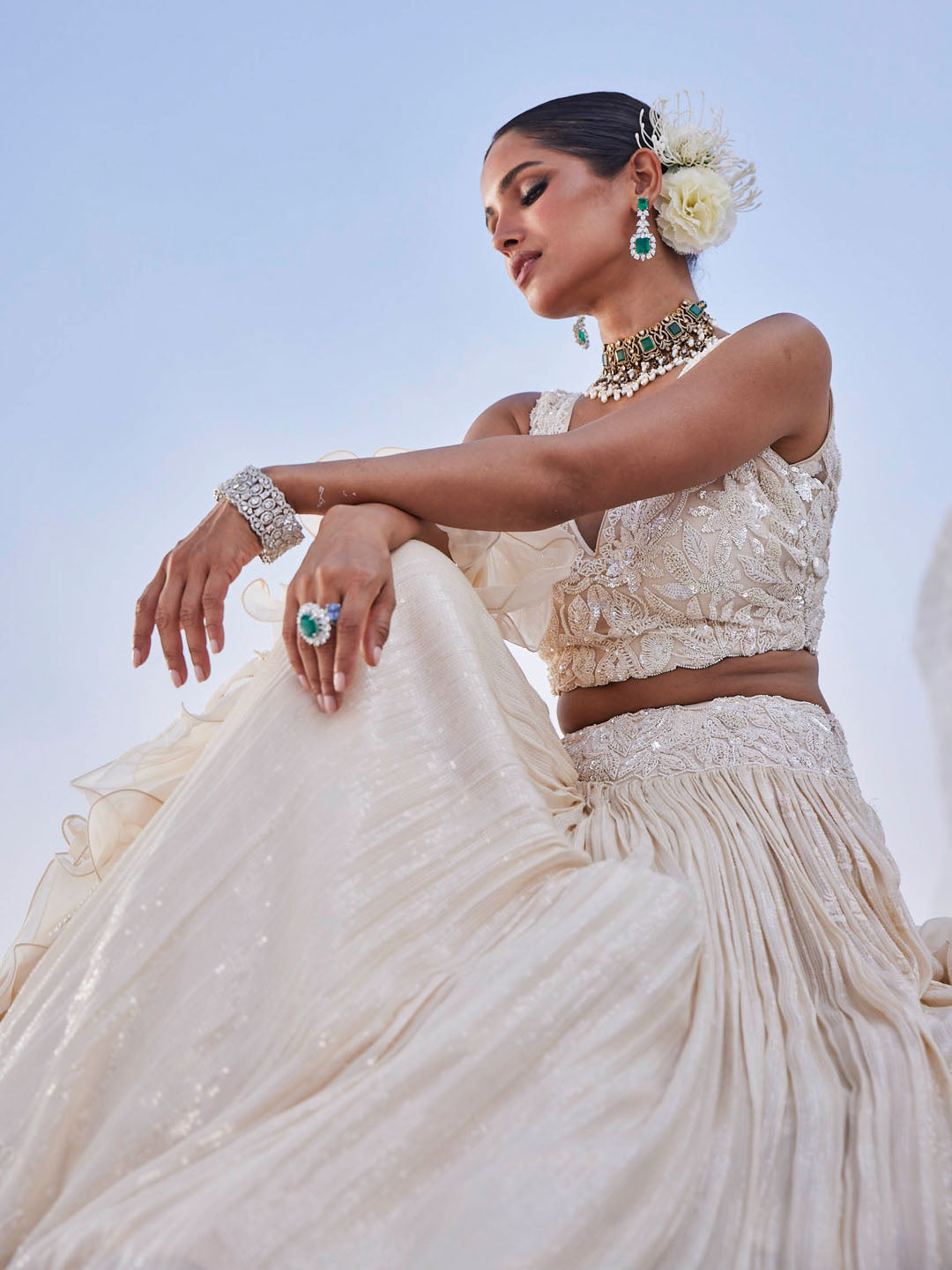 Sequin Embroidered Georgette Choli With Lehenga & Dupatta