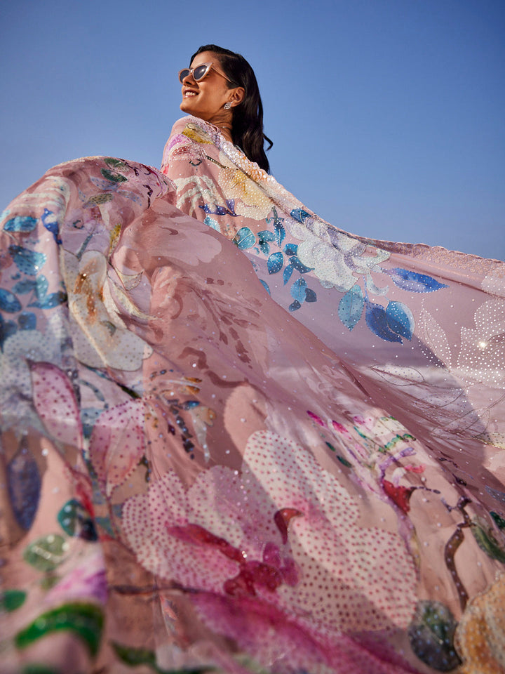 Sequin Work Printed Georgette Saree