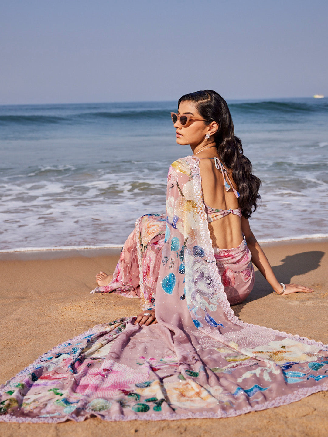 Sequin Work Printed Georgette Saree