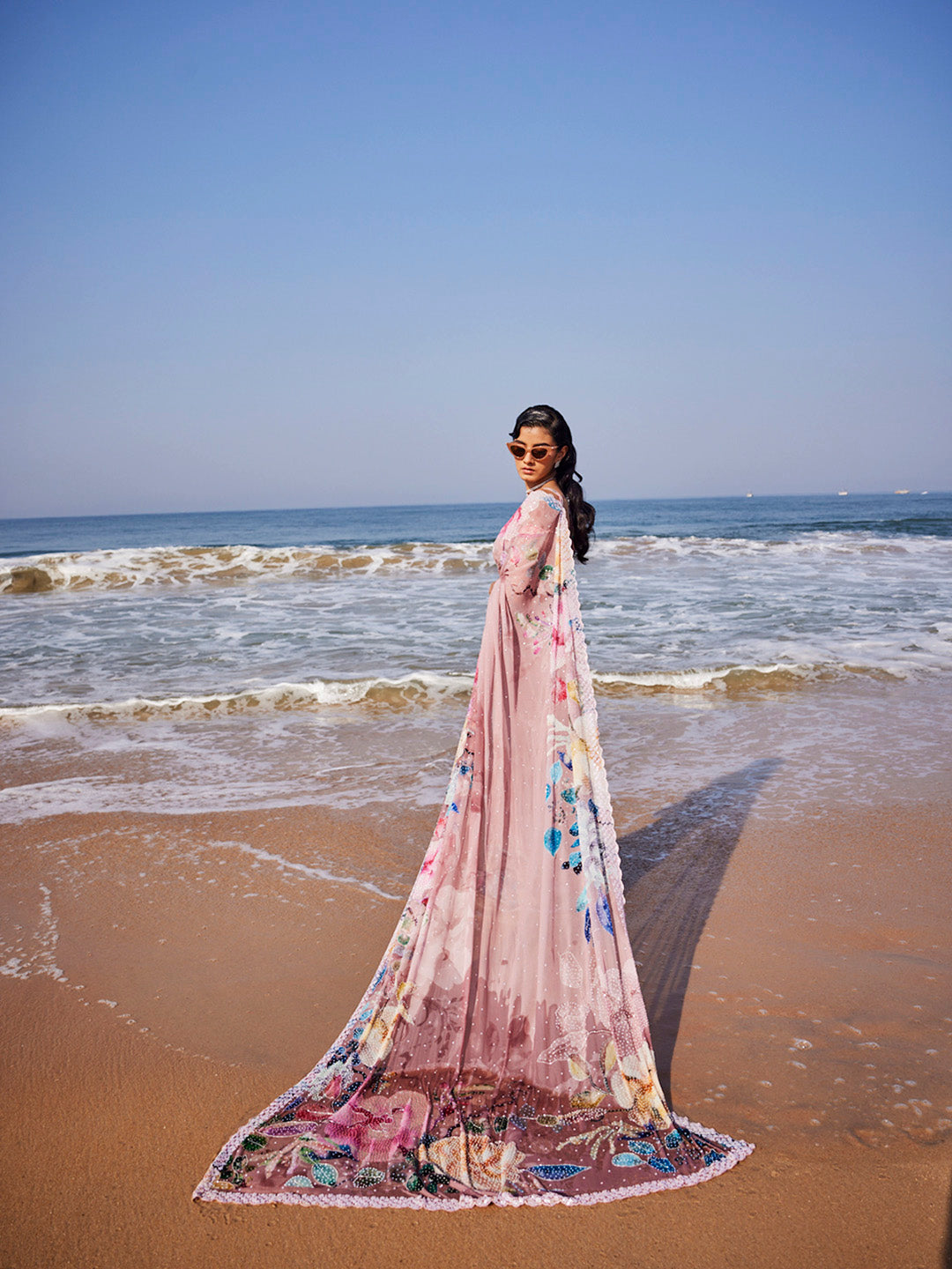Sequin Work Printed Georgette Saree
