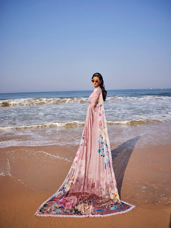 Sequin Work Printed Georgette Saree