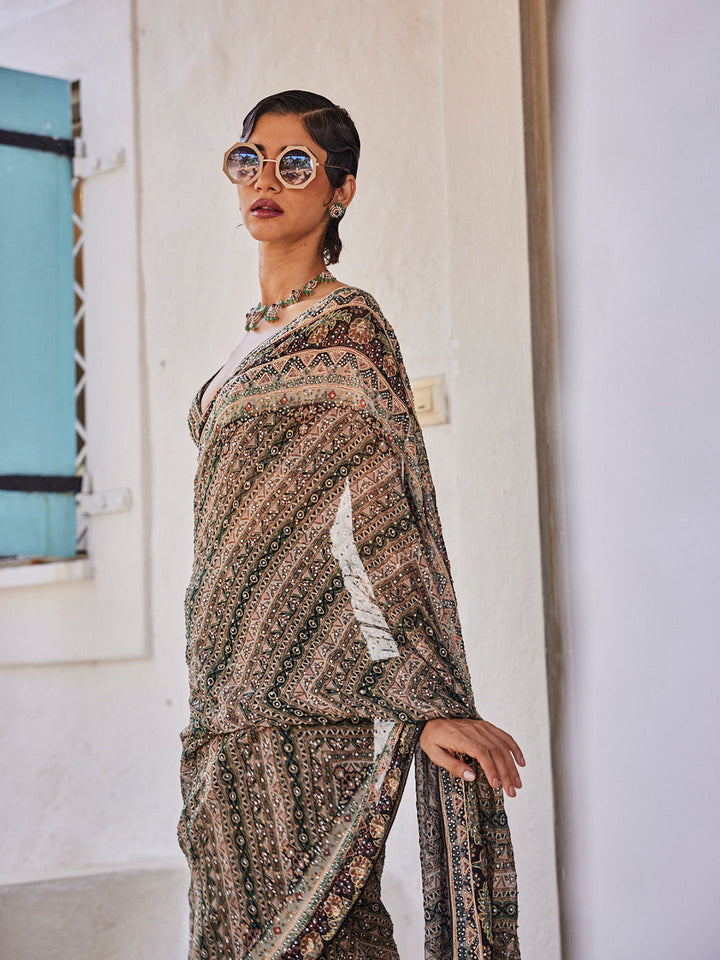 Stone Work Printed Georgette Saree