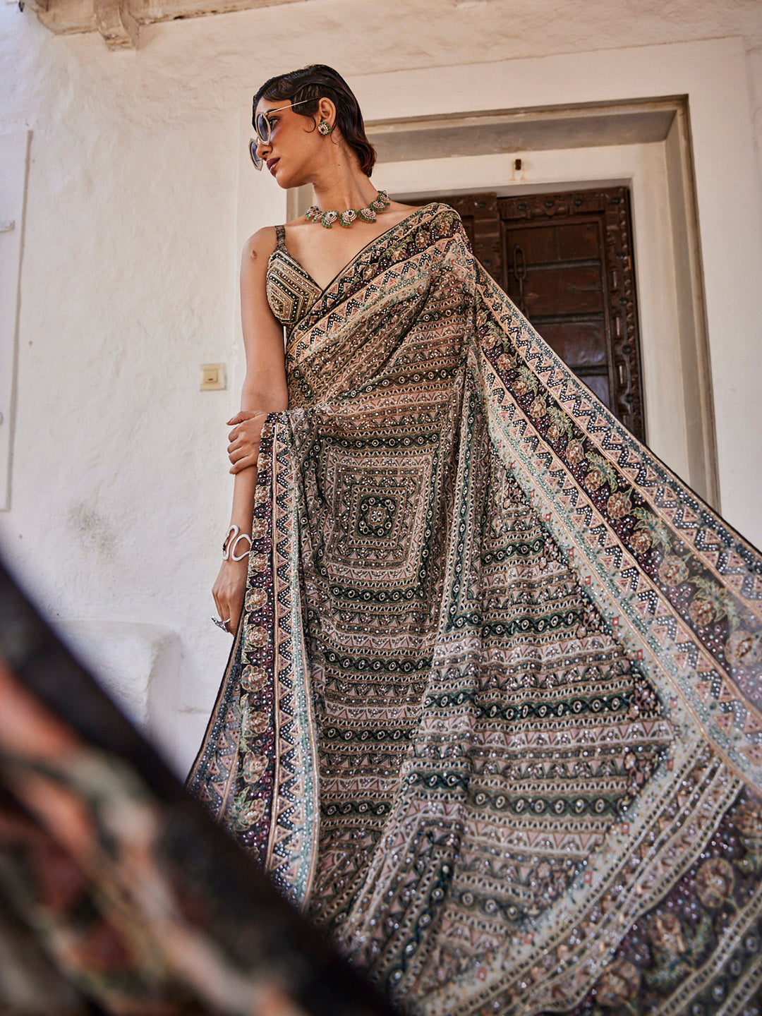 Stone Work Printed Georgette Saree