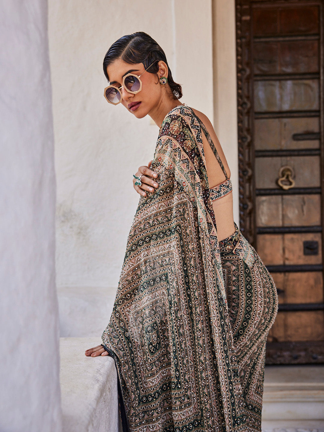 Stone Work Printed Georgette Saree