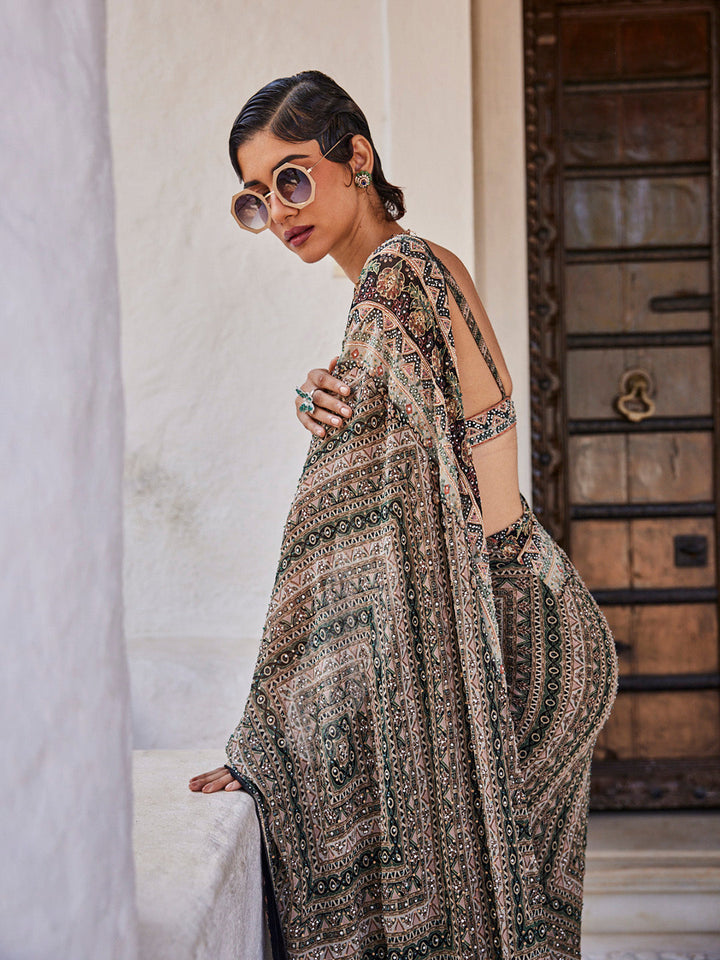 Stone Work Printed Georgette Saree