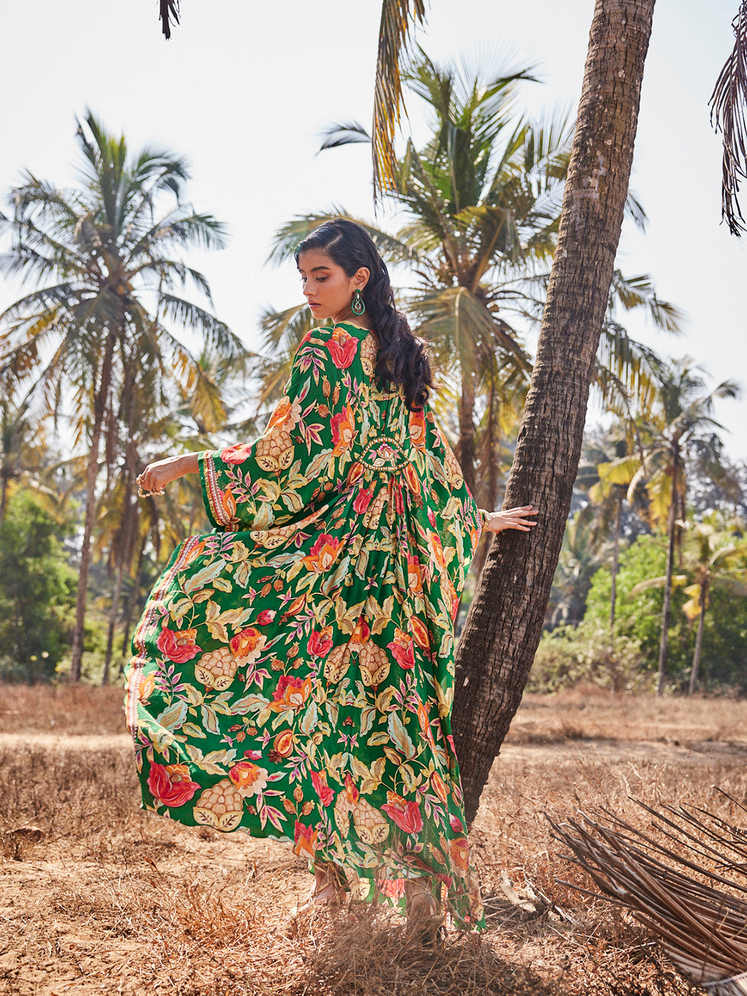Digital Floral Printed Crepe Kaftan Dress