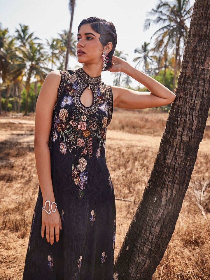 Digital Floral Printed Crepe Gown