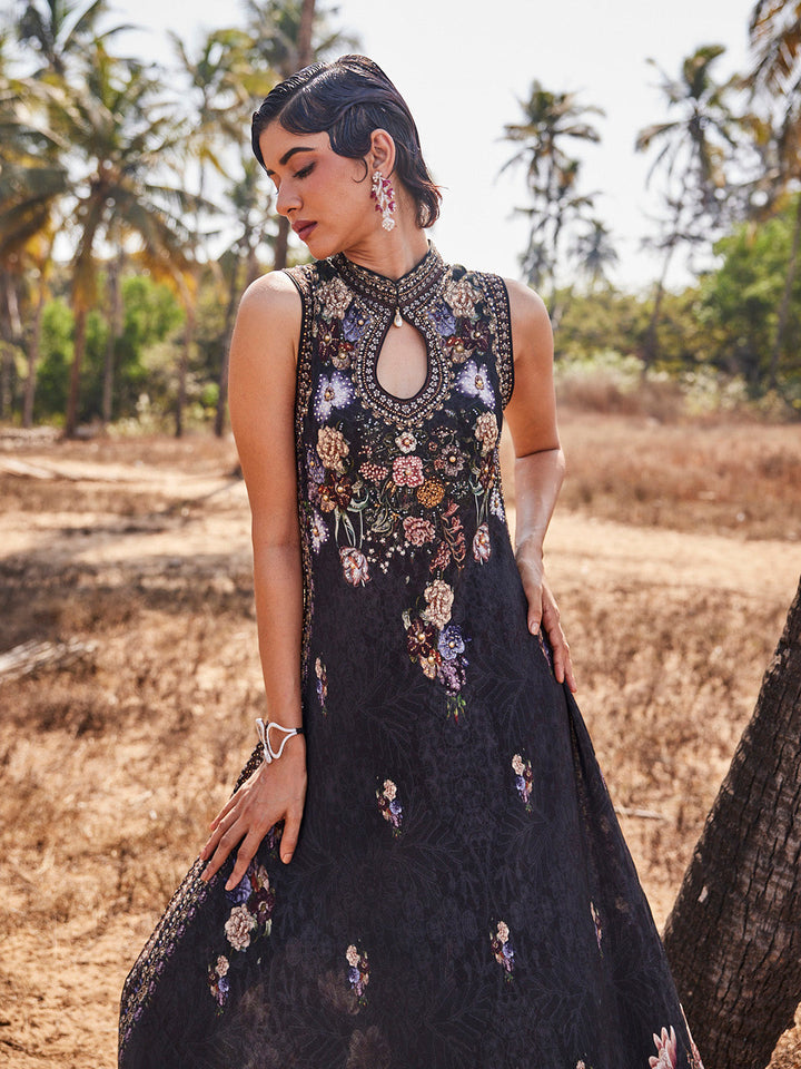 Digital Floral Printed Crepe Gown