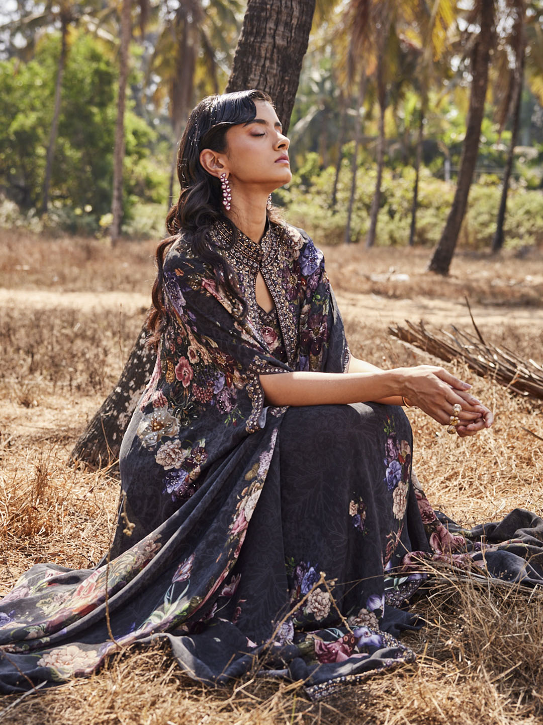 Digital Floral Printed Crepe Kaftan Dress