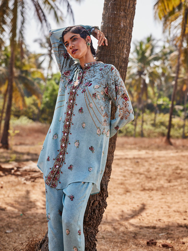 Digital Printed Crepe Kurta With Pants