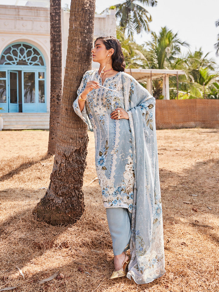 Digital Printed Georgette Kurta With Palazzo &amp; Dupatta