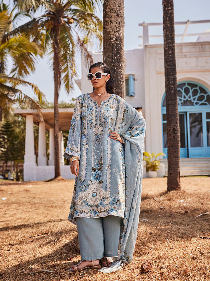 Digital Printed Georgette Kurta With Palazzo &amp; Dupatta
