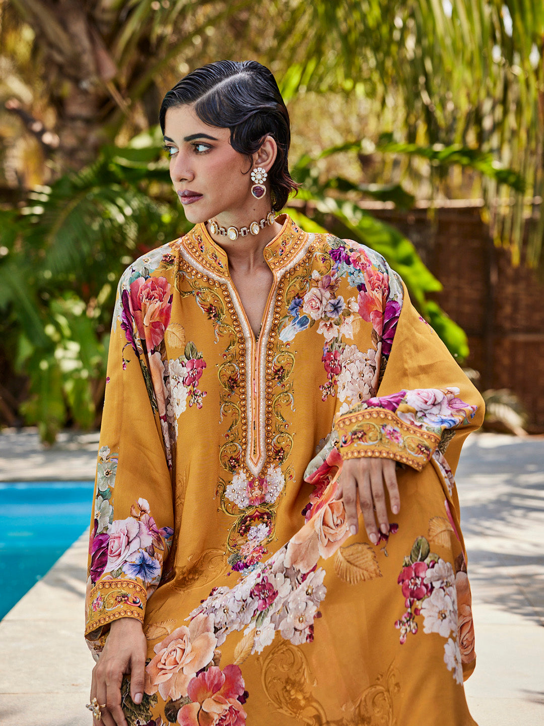 Digital Printed Crepe Kurta With Pants