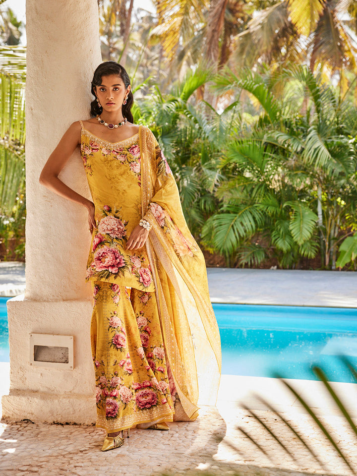 Digital Printed Georgette Kurta With Sharara &amp; Dupatta