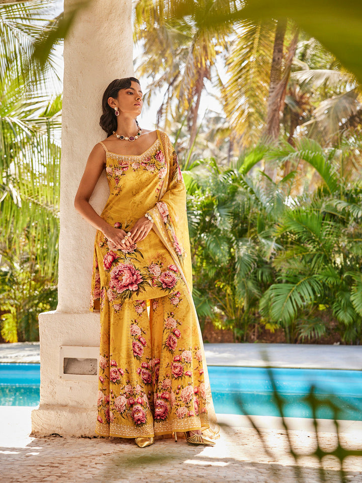 Digital Printed Georgette Kurta With Sharara &amp; Dupatta