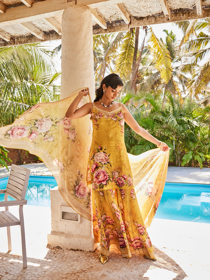 Digital Printed Georgette Kurta With Sharara &amp; Dupatta