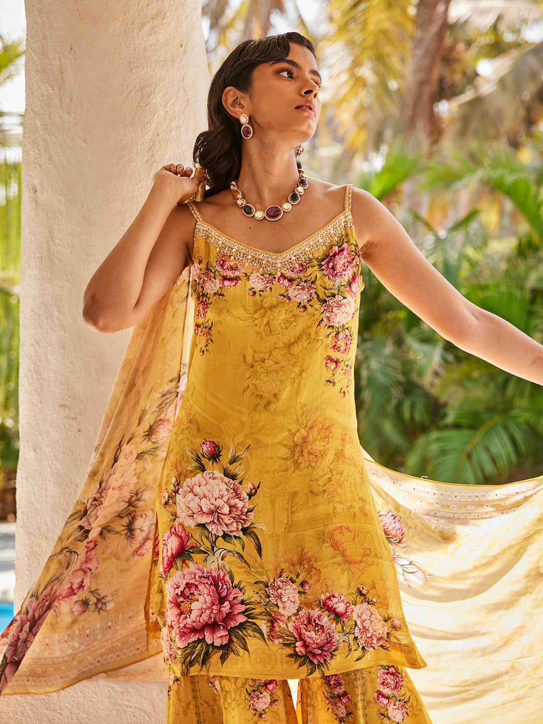 Digital Printed Georgette Kurta With Sharara &amp; Dupatta