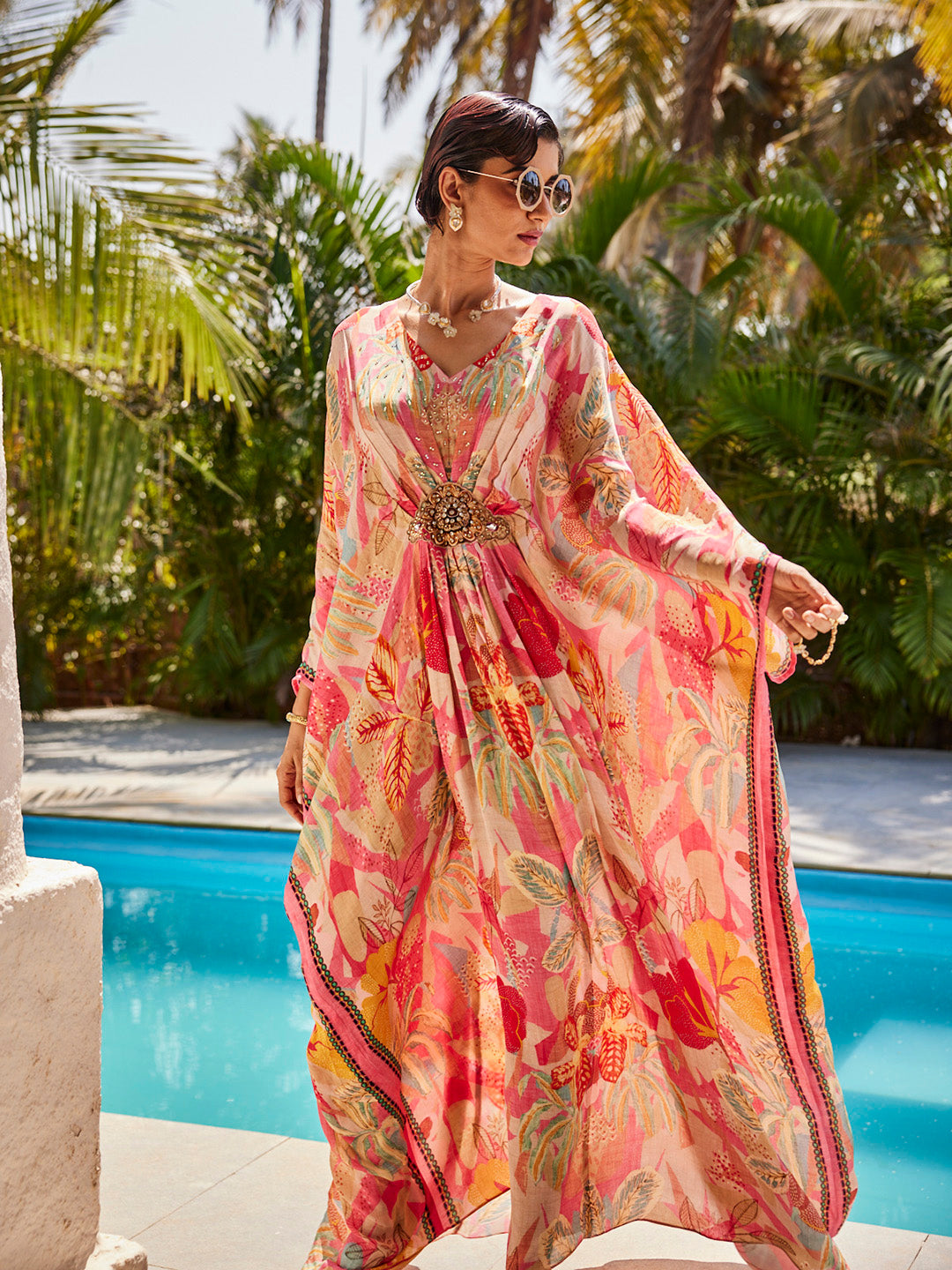 Digital Floral Printed Crepe Kaftan Dress