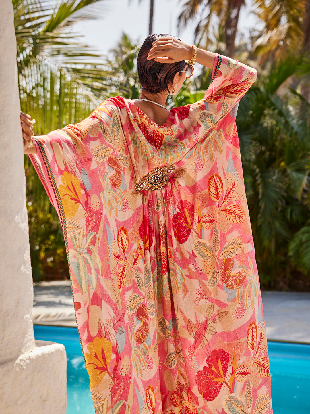 Digital Floral Printed Crepe Kaftan Dress