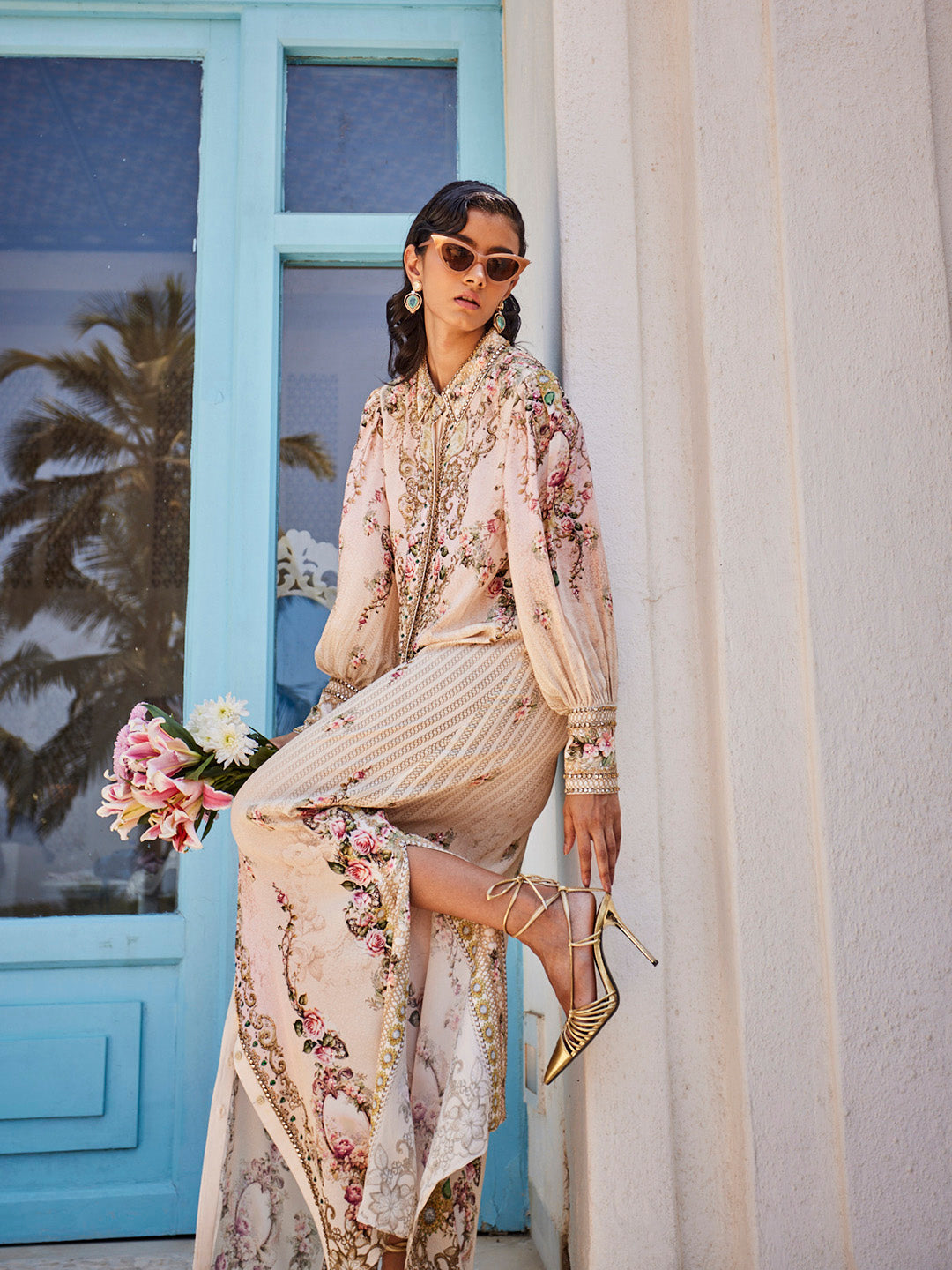 Digital Floral Printed Crepe Kaftan Dress